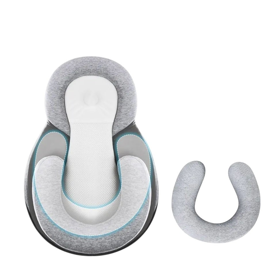 SwiftCart grey cotton baby anti-spit up pillow with memory foam and 15° incline for digestion and comfort.
